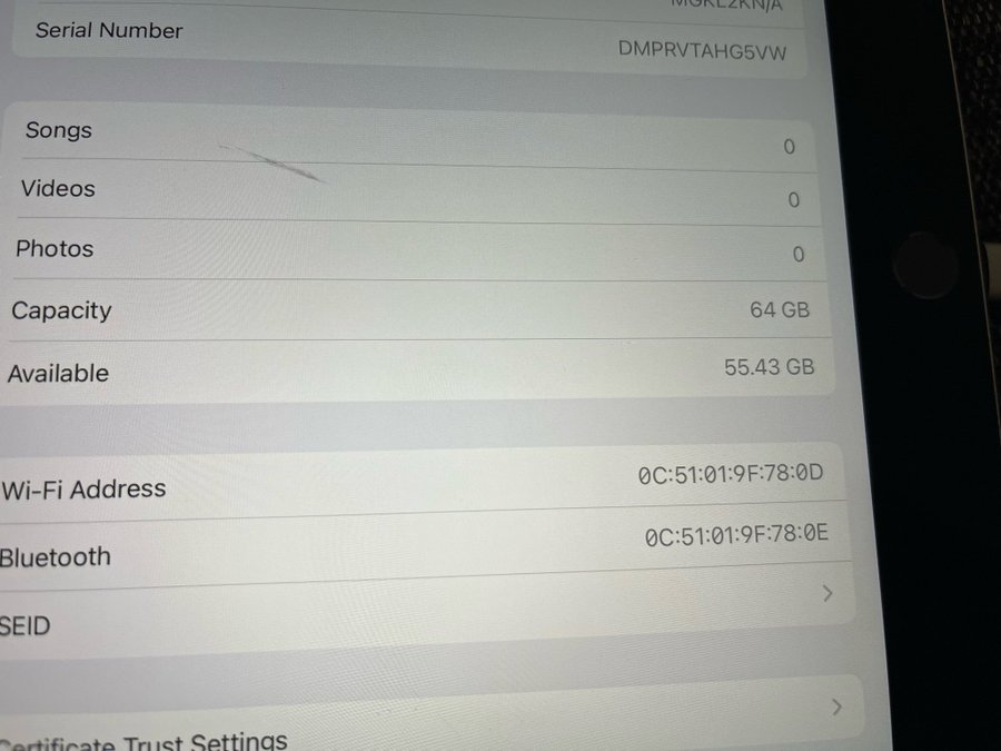 Apple iPad Air2 (Wifi) 64GB. Spricka i skärm