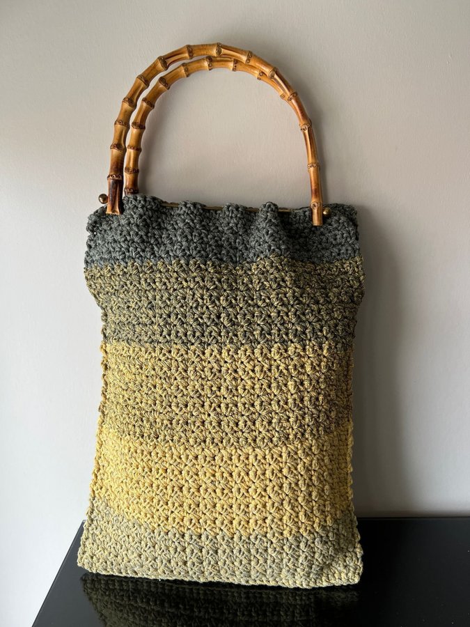 vintage retro virkad bambu tote bag väska nostalgi