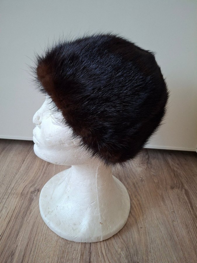 Vintage brun äkta mink päls minkpäls mössa pälsmössa hatt