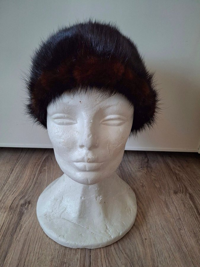 Vintage brun äkta mink päls minkpäls mössa pälsmössa hatt