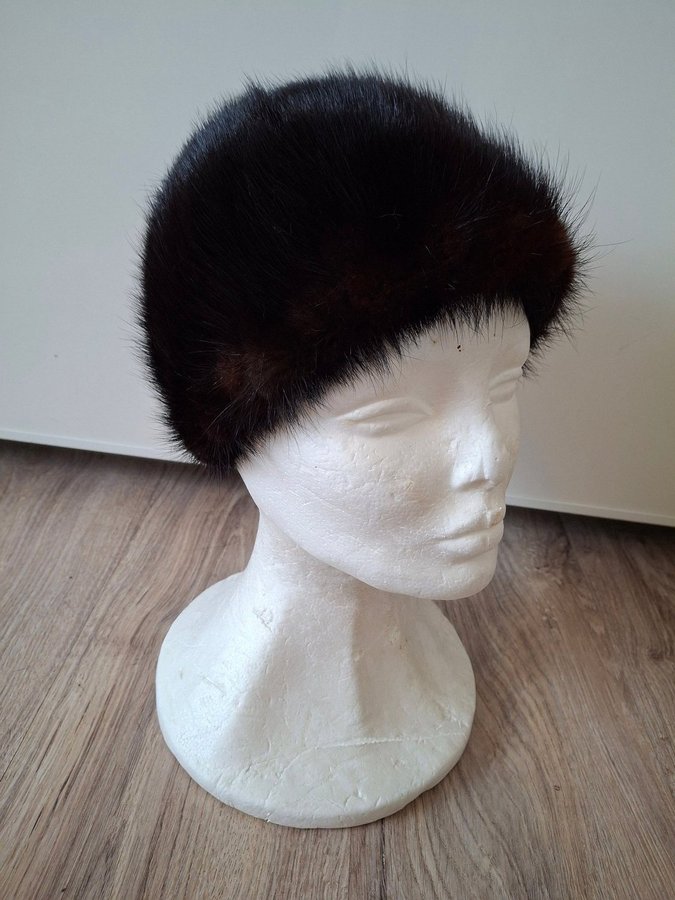 Vintage brun äkta mink päls minkpäls mössa pälsmössa hatt