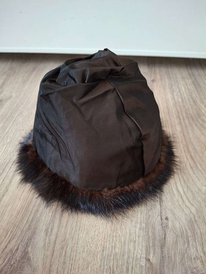 Vintage brun äkta mink päls minkpäls mössa pälsmössa hatt