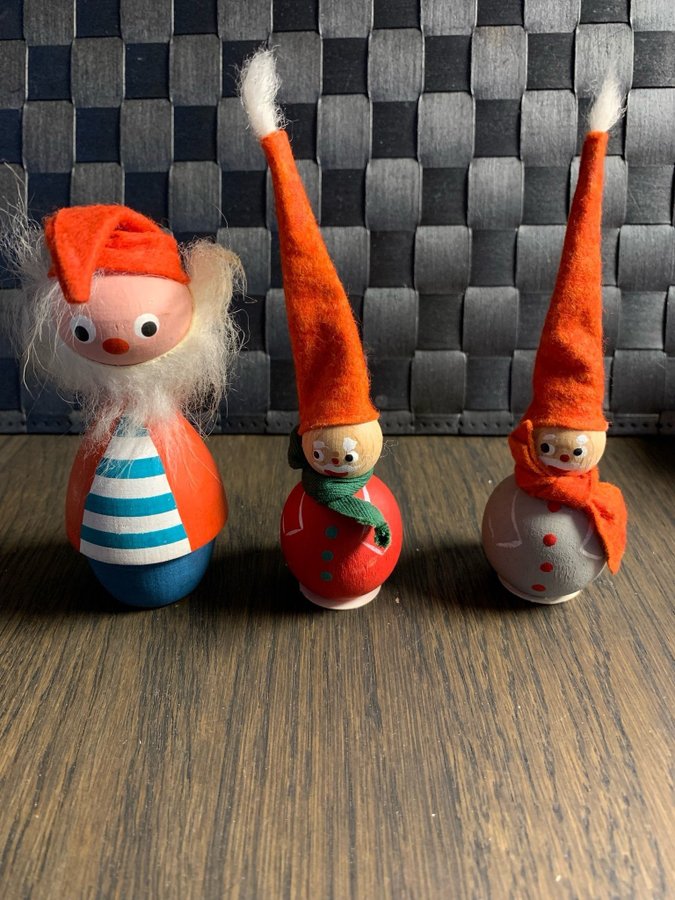 Christmas jul JALI Danish 3 Small Gnomes tomtar hand made