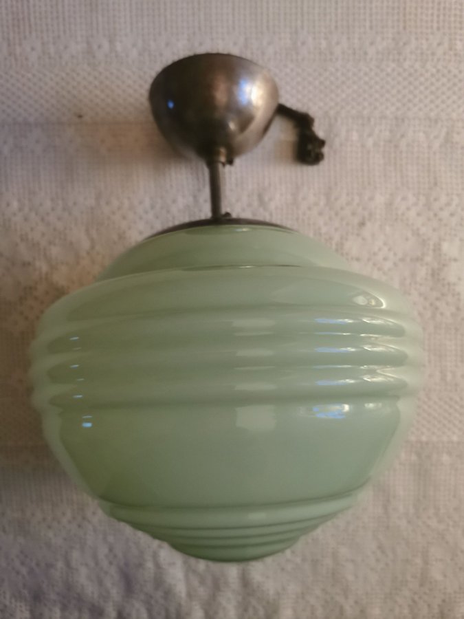 Taklampa grönt glas Lampa Lampkupa Retro Fint skick