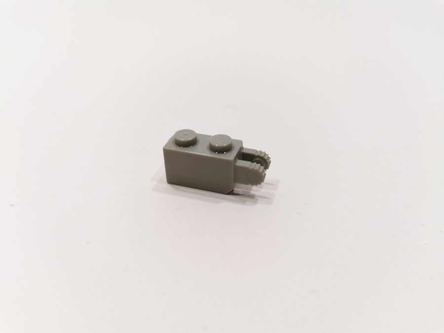 Lego - bit - modifierad - fäste - 1x2 - part 30365 - ljusgrå (old light gray)