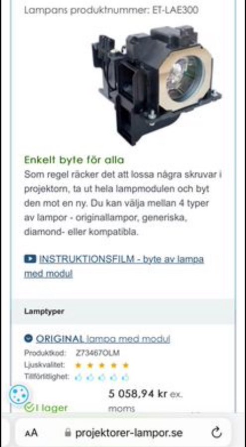 Projektor original lampa med modul PT-EZ580 oanvänd