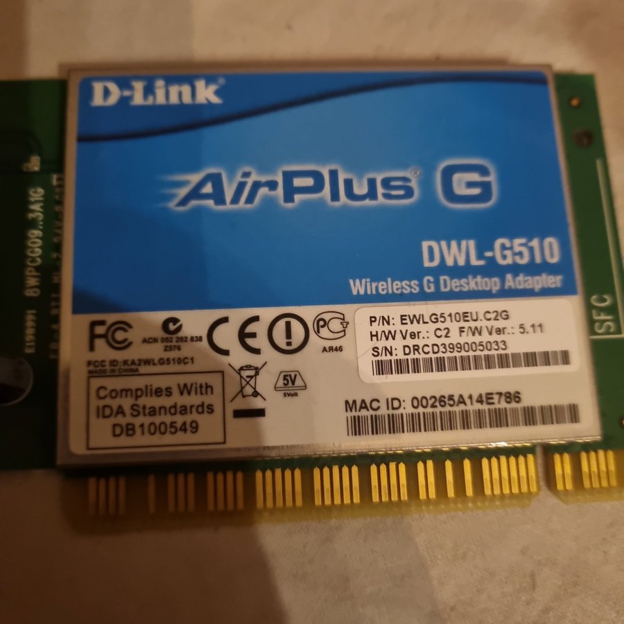 D-Link AirPlus G DWL-G510 Trådlöst nätverkskort