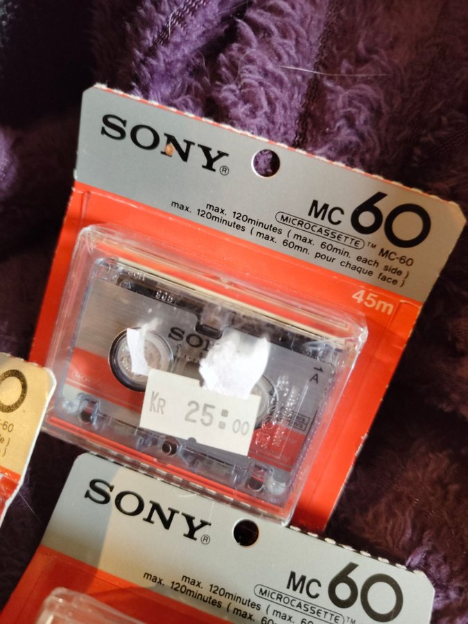 3 st Sony MC-60 Microcassette Kassetter (new old stock) (oanvända)