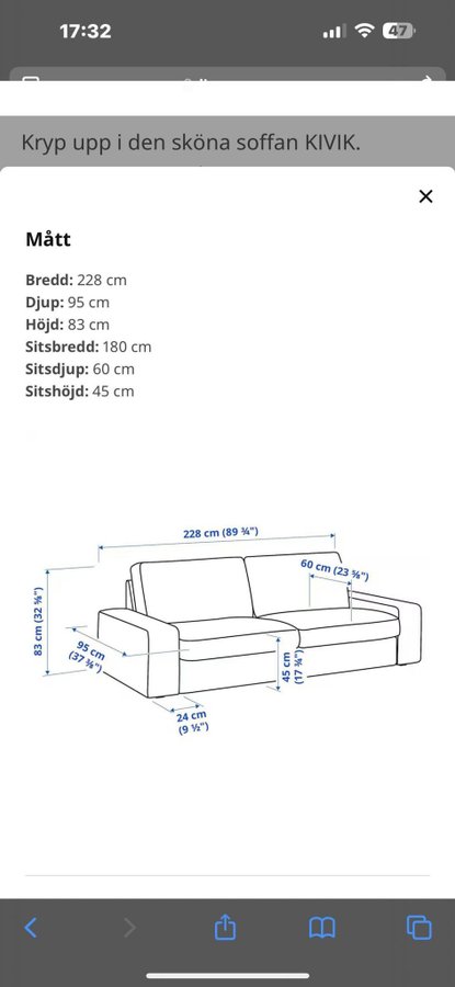 IKEA KIVIK soffa 2-sits GRATIS OM MAN HÄMTAR