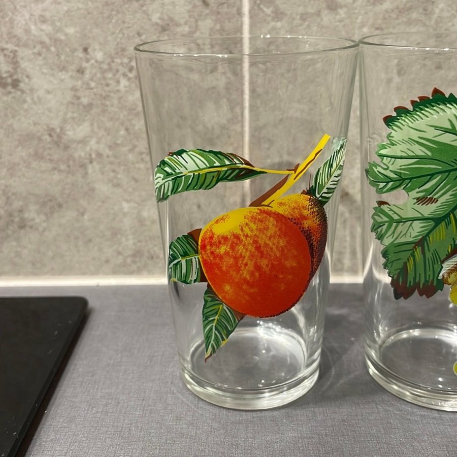 3st glas - Saftglas med Frukt motiv- Retro