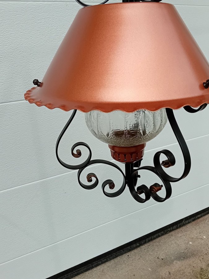 Taklampa smide koppar färgad glas Retro