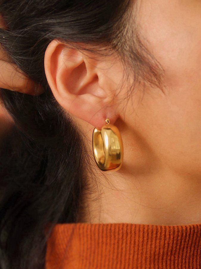 Chunky hoops i stål med 18k guld