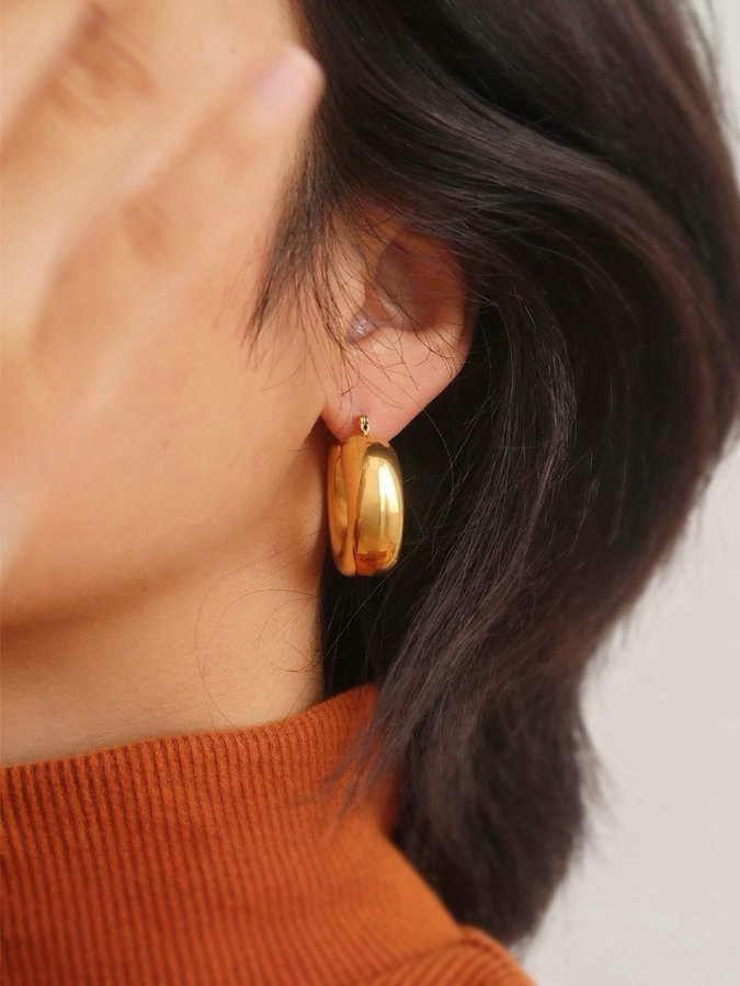 Chunky hoops i stål med 18k guld