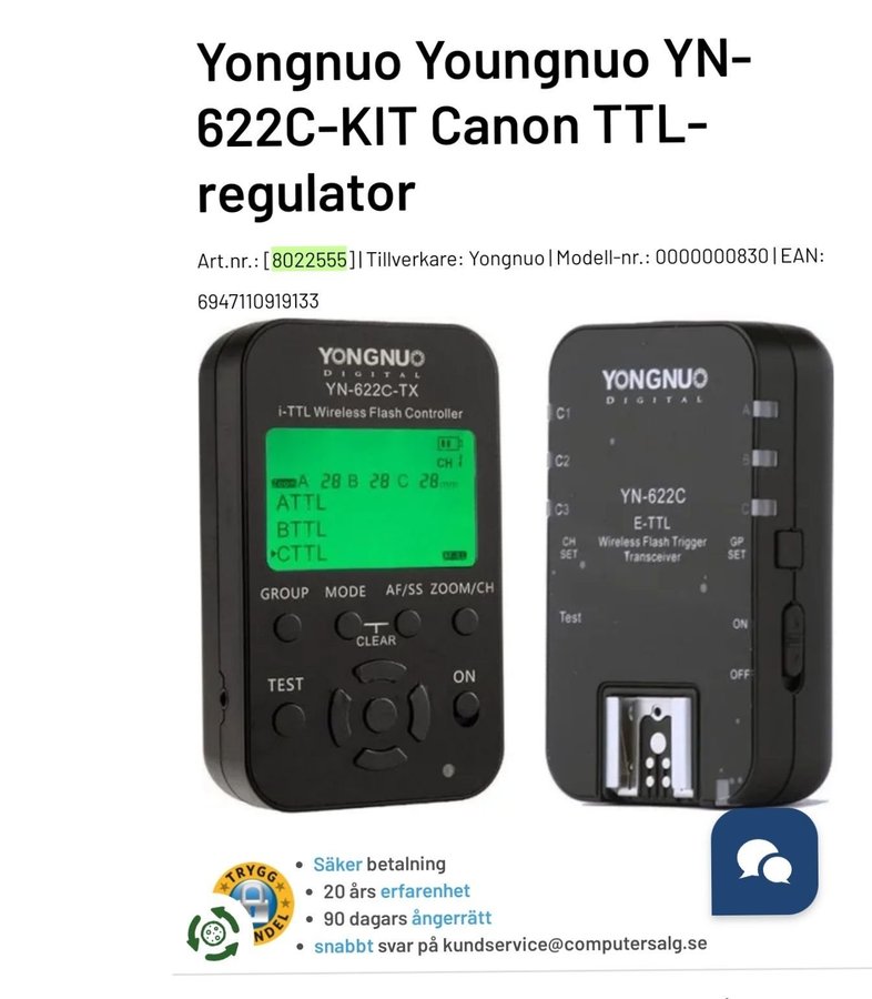 Canon ttl-blixt regulator