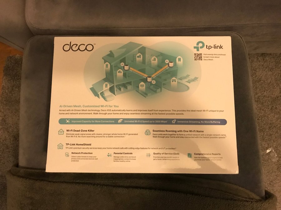 TP Link Deco X55 Mesh router WIFI 6 (3-pack) oöppnat