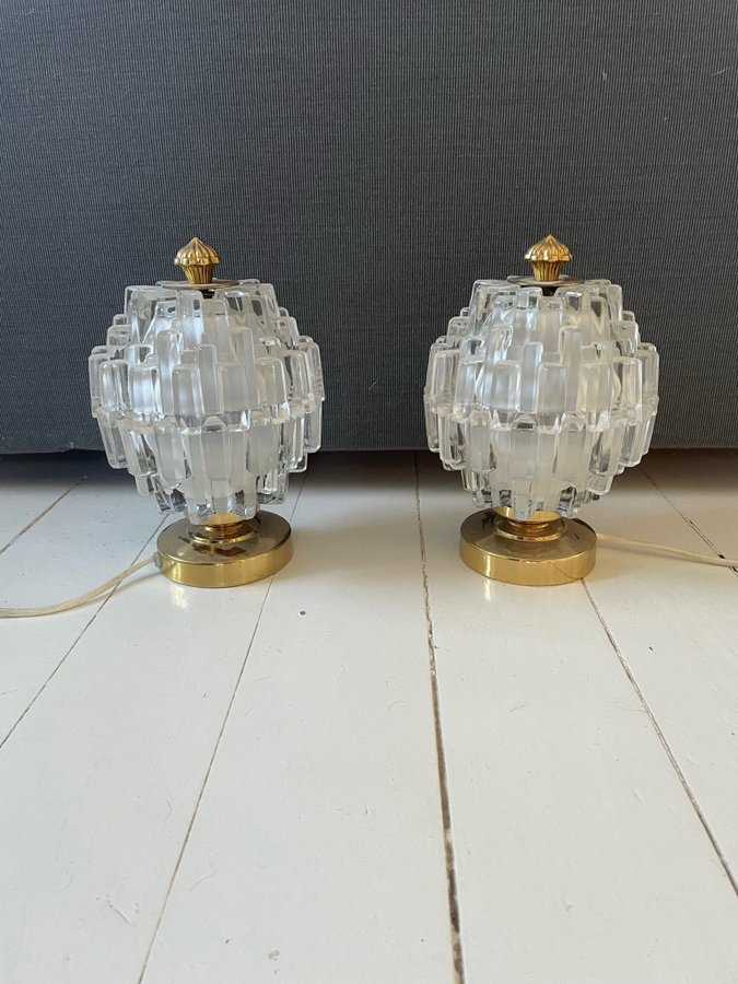 2 GBW 205 bordslampor lampa i glas och mässing retro vintage Art Deco