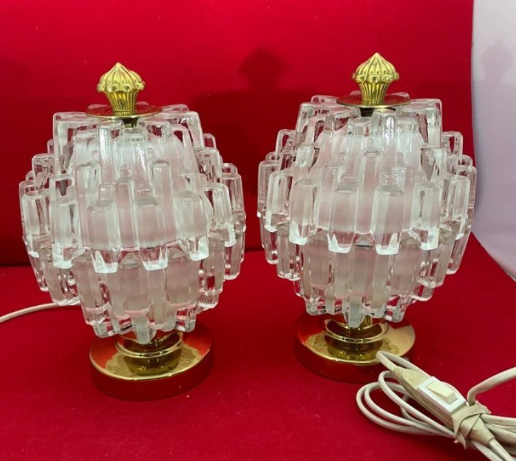 2 GBW 205 bordslampor lampa i glas och mässing retro vintage Art Deco