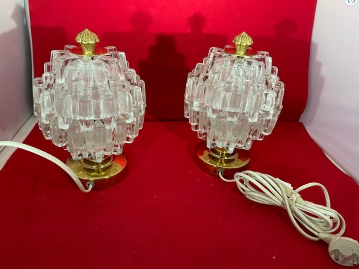 2 GBW 205 bordslampor lampa i glas och mässing retro vintage Art Deco