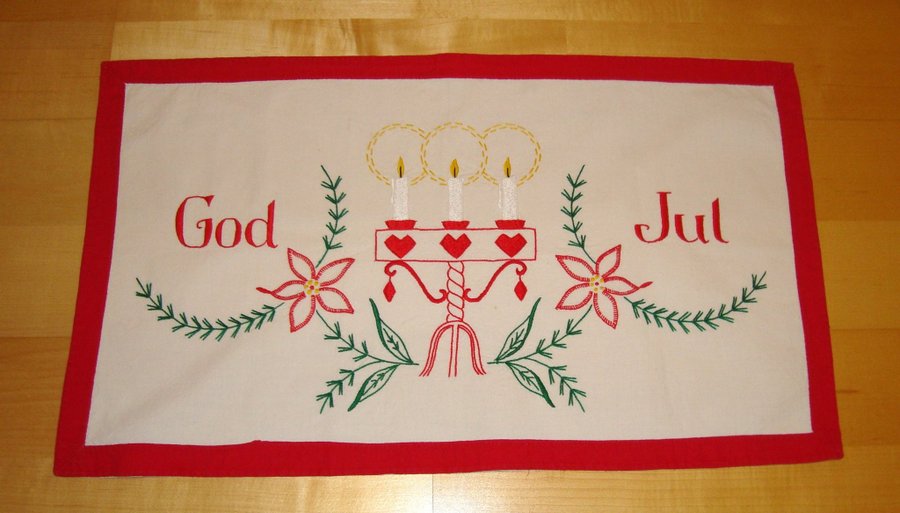 Retro handbroderad gammal julbonad God Jul Nostalgi Gammaldags jul