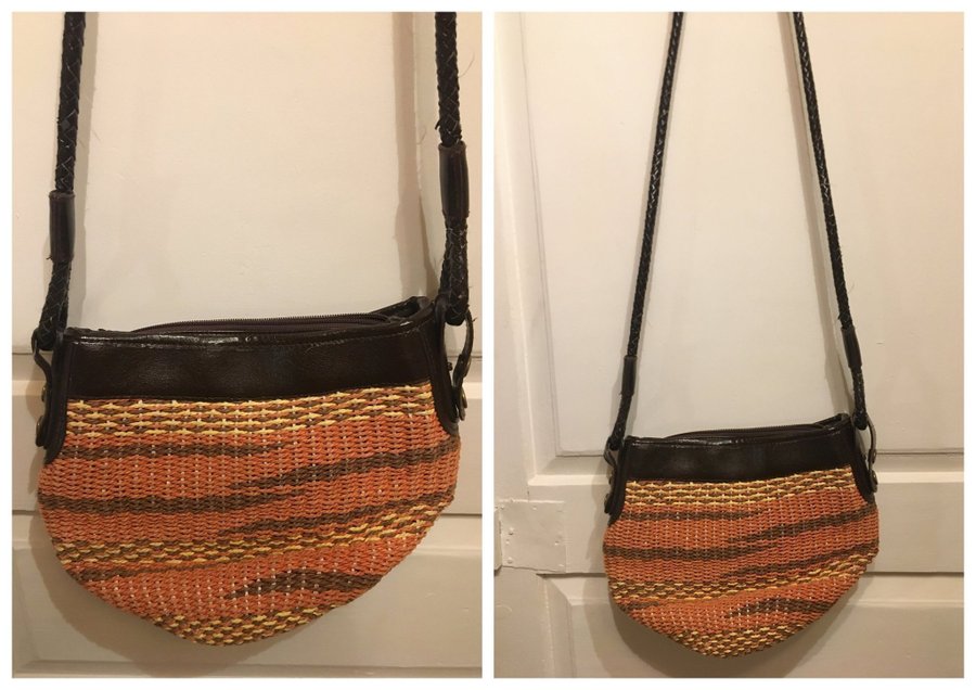 Vintage Retro Boho Folk 60-tal 70-tal Korg flätad Vävd Väska Handväska