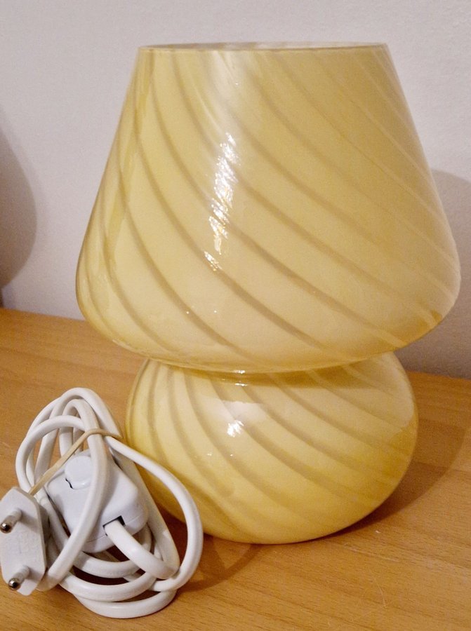 Tidslös Gul Bordslampa Svamplampa Paolo Venini Murano Fungo retro Vit