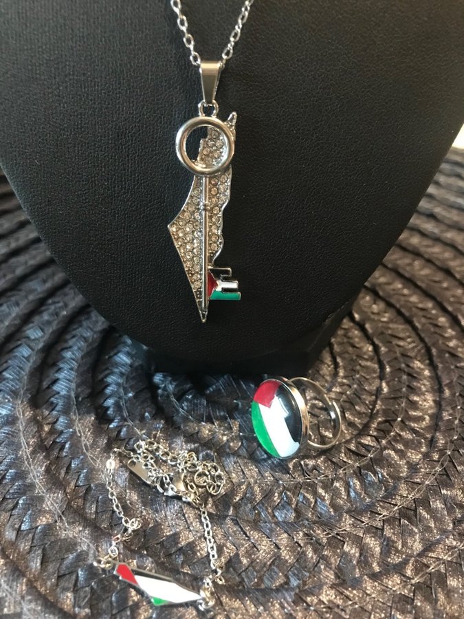 3i1 /Palestina flagga karta/halsband Armbad  Ring/Silver