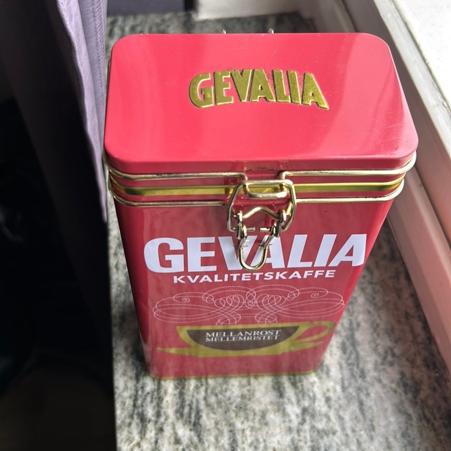 Gevalia Kvalitetskaffe burk plåt med lås