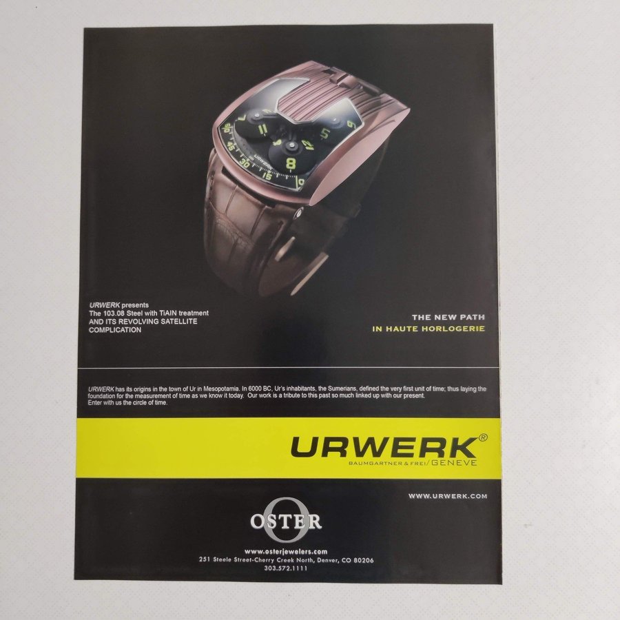 URWERK 103.08 Steel with TiAIN treatment annons från 2009