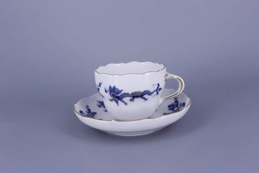 Meissen Porzellan Blue Rich Court Dragon Cup with Saucer 160 ml ???? ??? ???