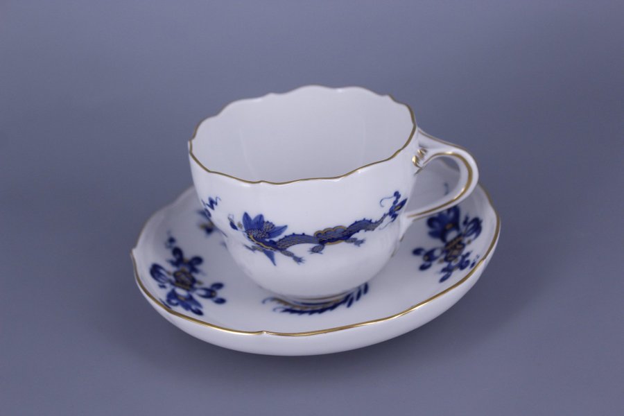 Meissen Porzellan Blue Rich Court Dragon Cup with Saucer 160 ml ???? ??? ???