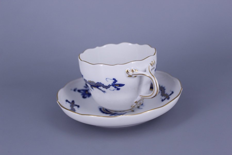 Meissen Porzellan Blue Rich Court Dragon Cup with Saucer 160 ml ???? ??? ???