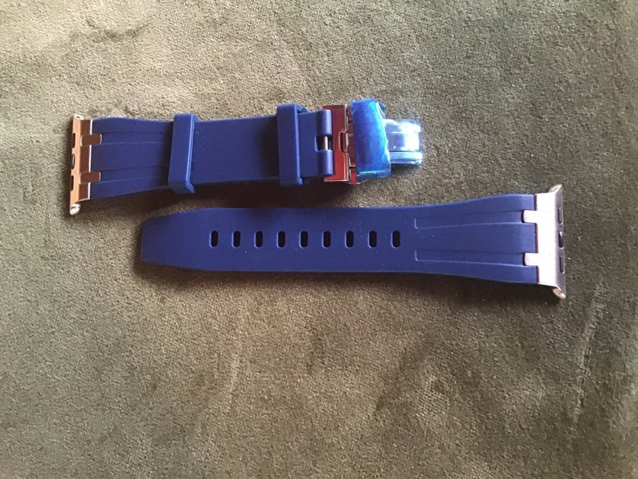 Armbandsur i blått gummi för Apple iWatch, butterflyclasp