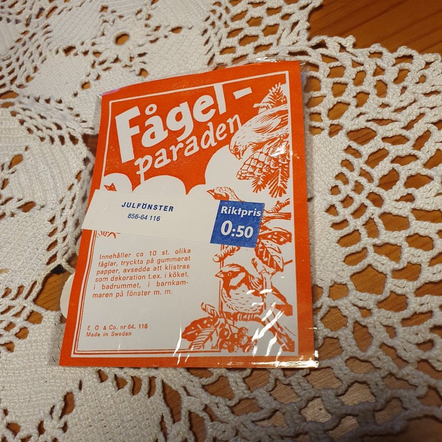 Fågelparaden oöppnad förpackning retro vintage jul gummerade bilder lanthandel