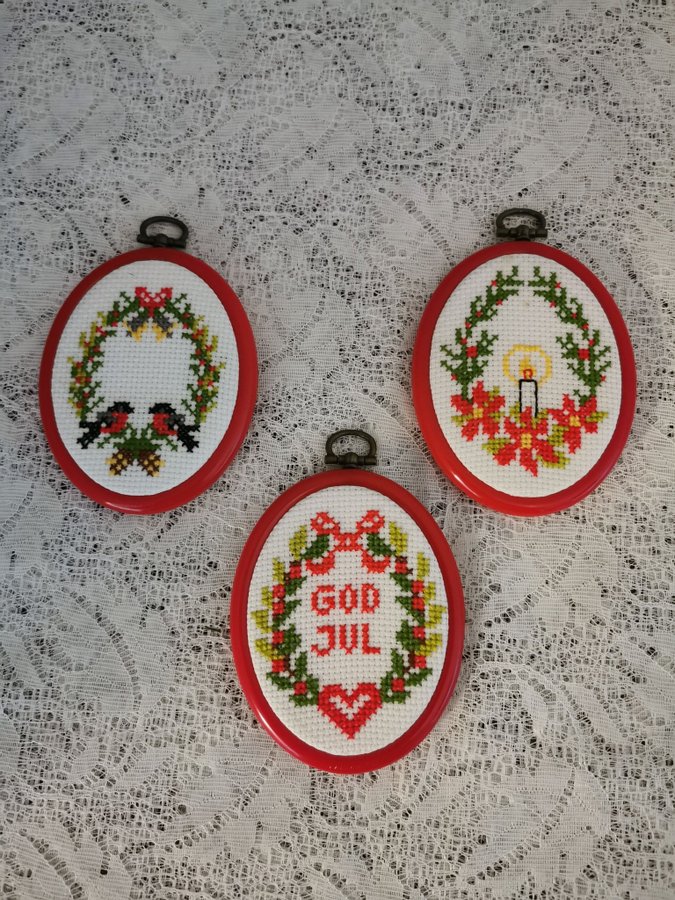 3 St Handbroderade Jul tavlor, Jul, Advent, Handarbete