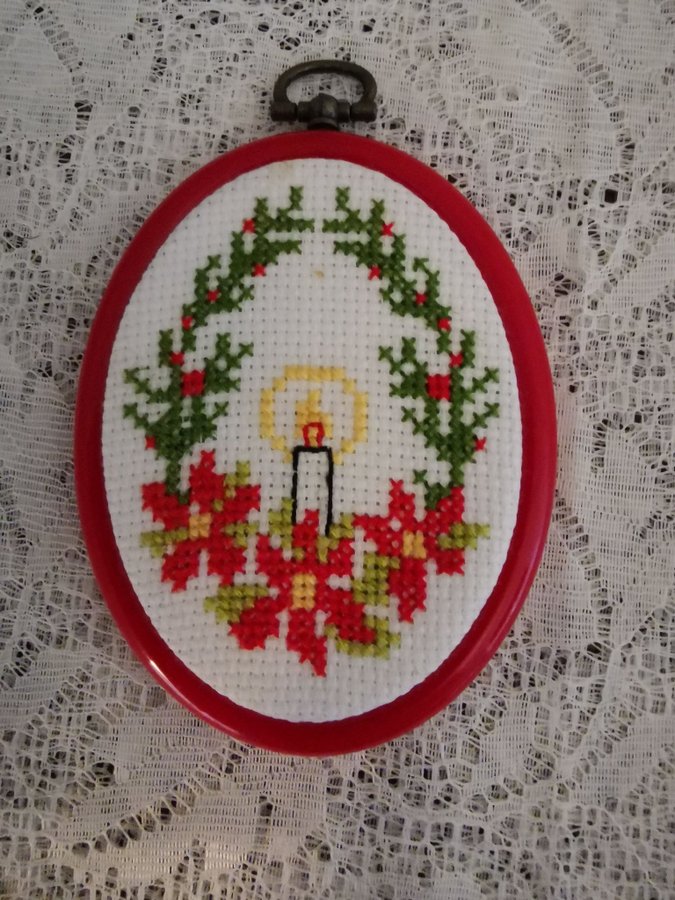 3 St Handbroderade Jul tavlor, Jul, Advent, Handarbete