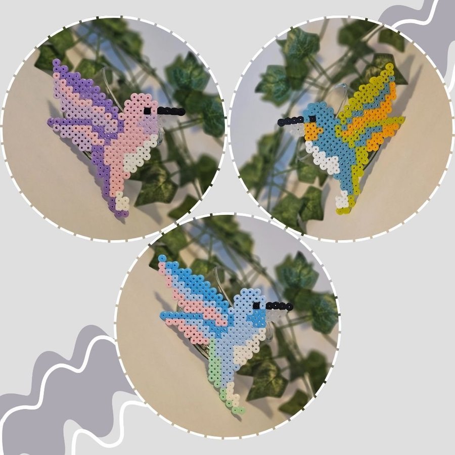 Hummingbirds in different colors | made of perler beads