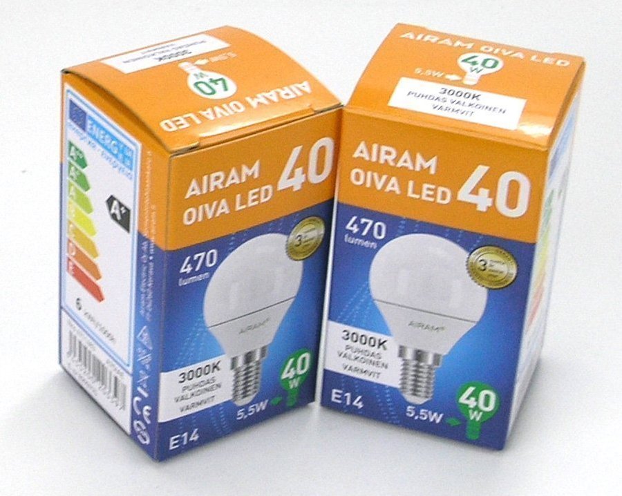 NYA! 2 st LED Klotlampor E14 5,5w motsvarar 40 watt Airam Oiva Klotlampa