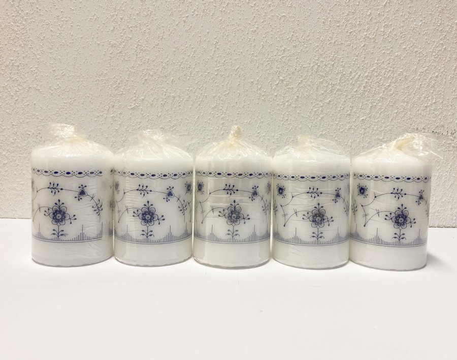 5 ROYAL COPENHAGEN Pillar Candles BLUE FLUTED 7*10cm