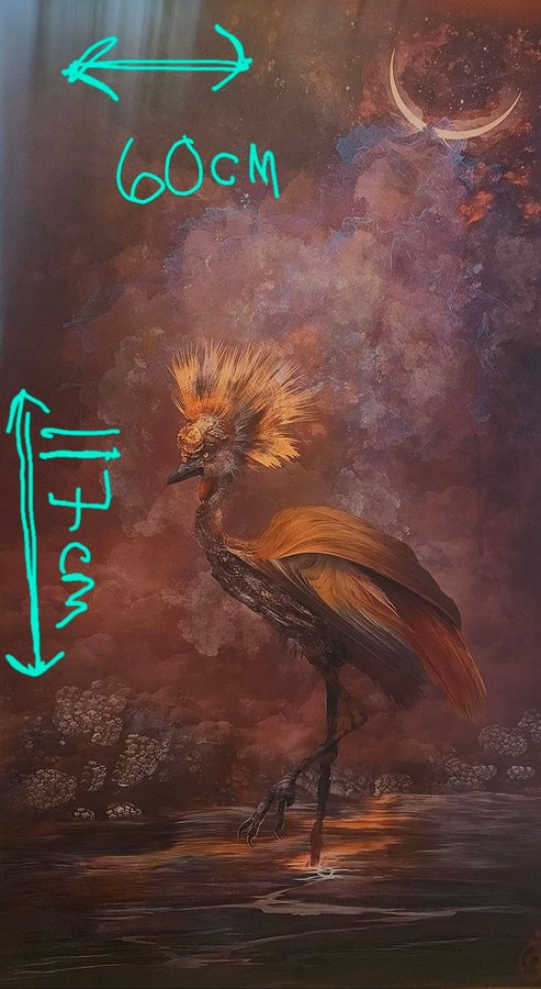 Tavla med fågeln Fenix. 60x117cm