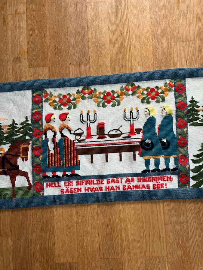 Retro HANDBRODERAD Jul BONAD Ordspråk DALARNA Broderad HÄSTSKJUTS Öl Ljus Gröt