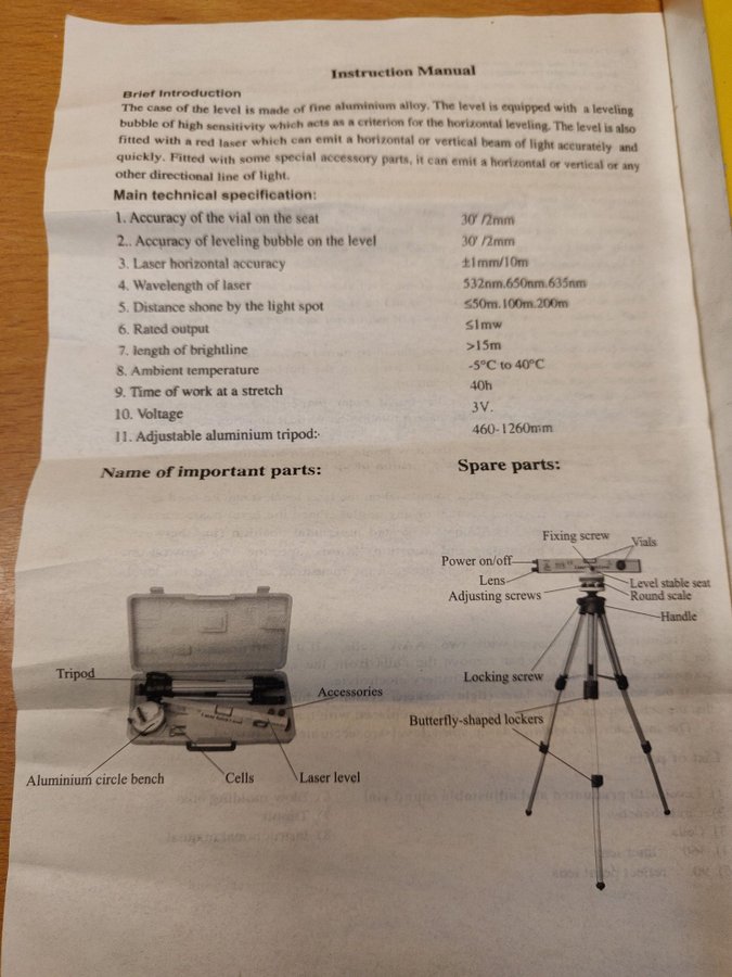 Laser-vattenpass med stativ/tripod