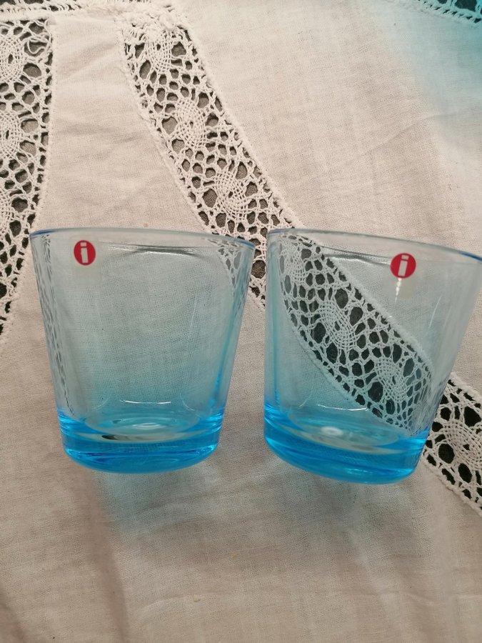 2 IITALA AQUA LÅGA GLAS MED ETIKETT