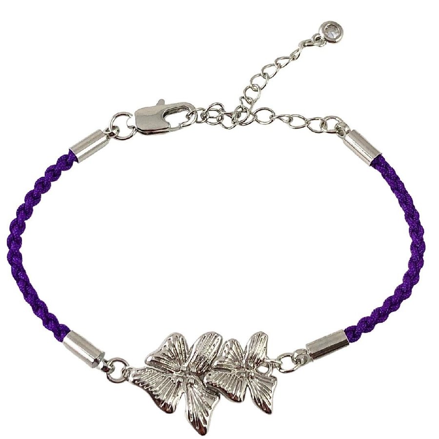 Snyggt justerbart armband, platinapläterad blomma, lila