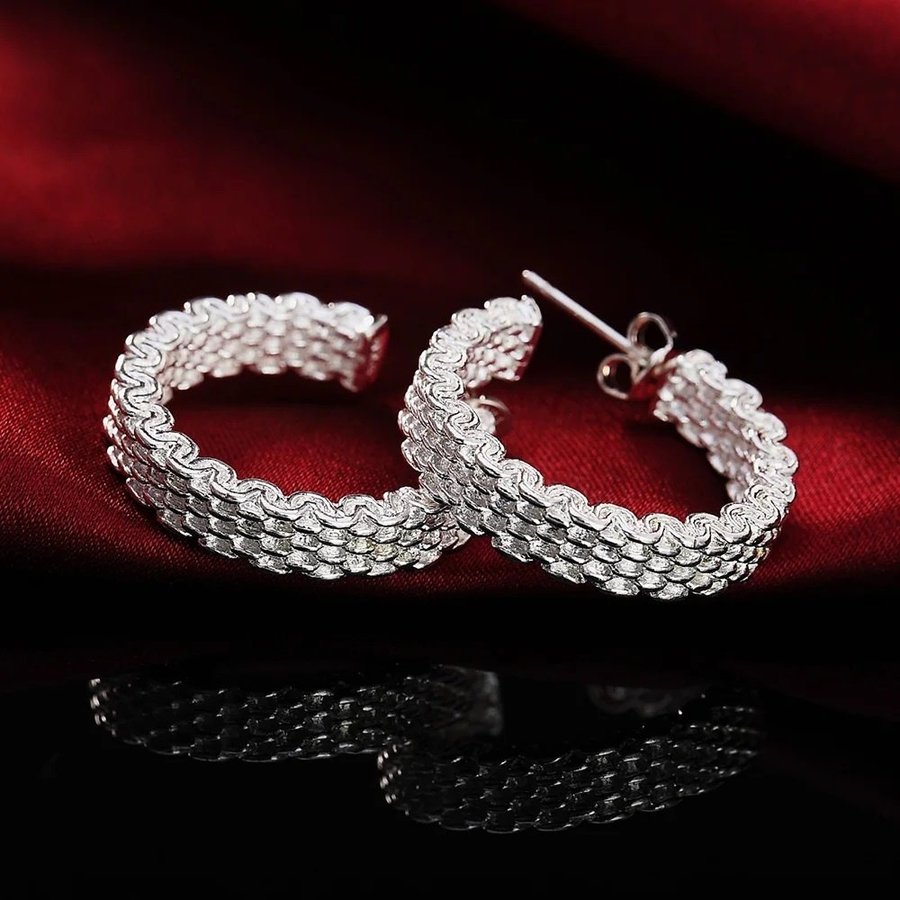 Silver creoler 925 stämpel silverörhängen pläterade hoops öron ringar studs rund