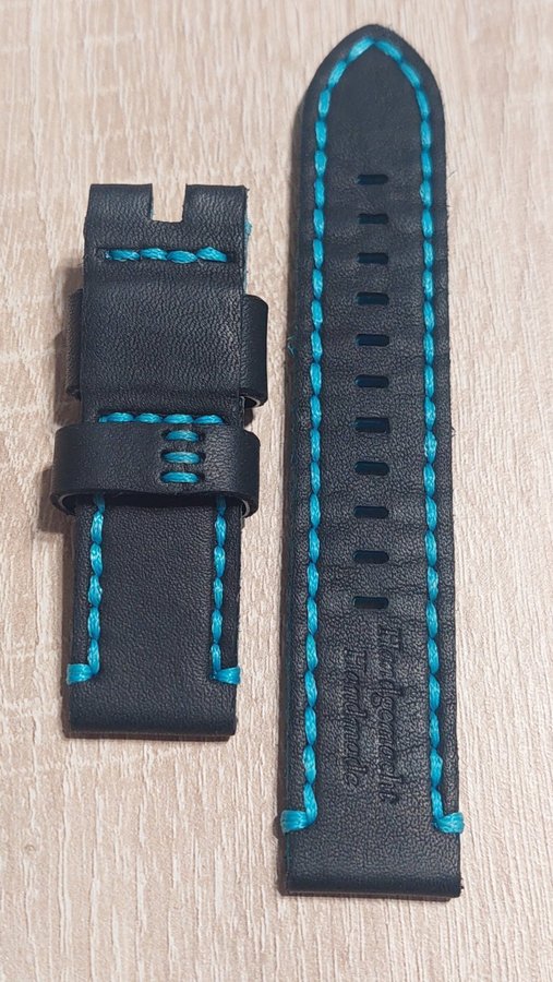 H2O 22mm thick leather watch strap, black blue