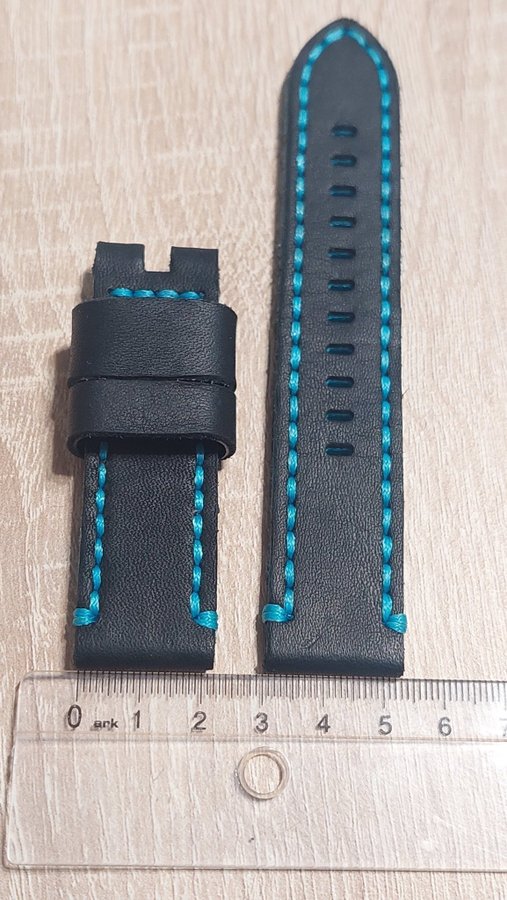 H2O 22mm thick leather watch strap, black blue