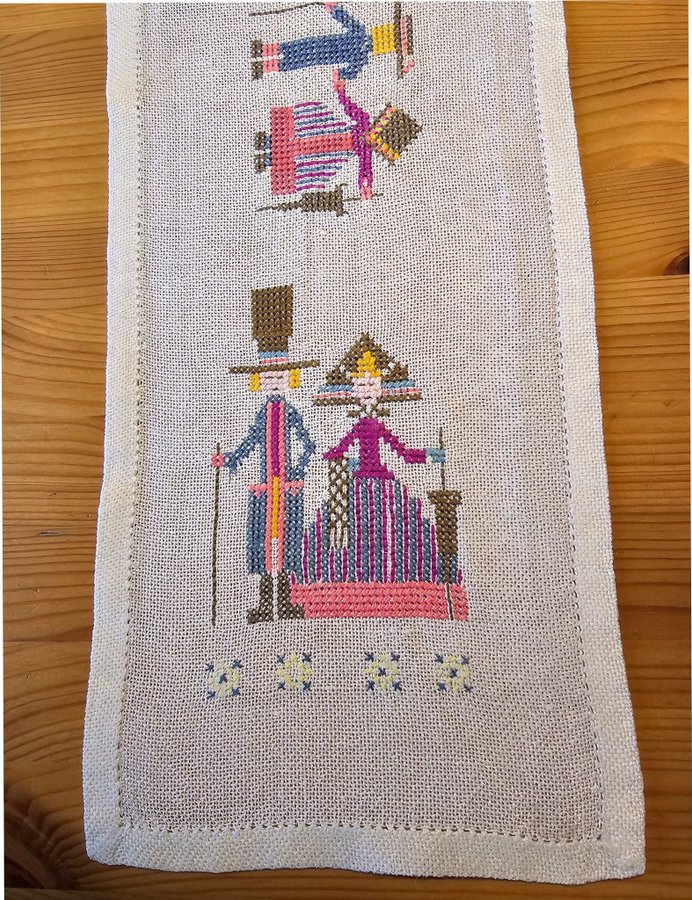 Handbroderad Löpare 63×20 cm från 1960-talet