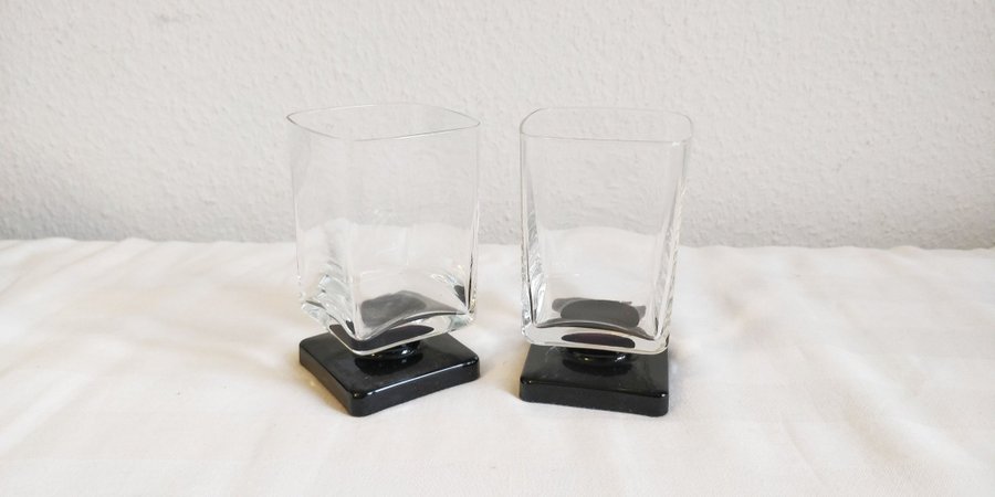 2 WHISKYGLAS? SELTERGLAS? Bormioli Monet Noir? fyrkantiga svart fot vintage