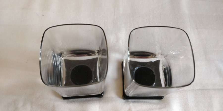 2 WHISKYGLAS? SELTERGLAS? Bormioli Monet Noir? fyrkantiga svart fot vintage