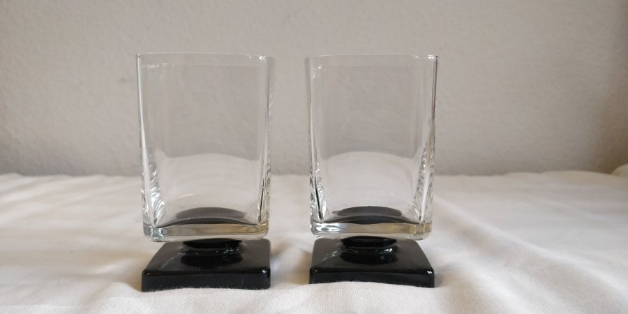 2 WHISKYGLAS? SELTERGLAS? Bormioli Monet Noir? fyrkantiga svart fot vintage